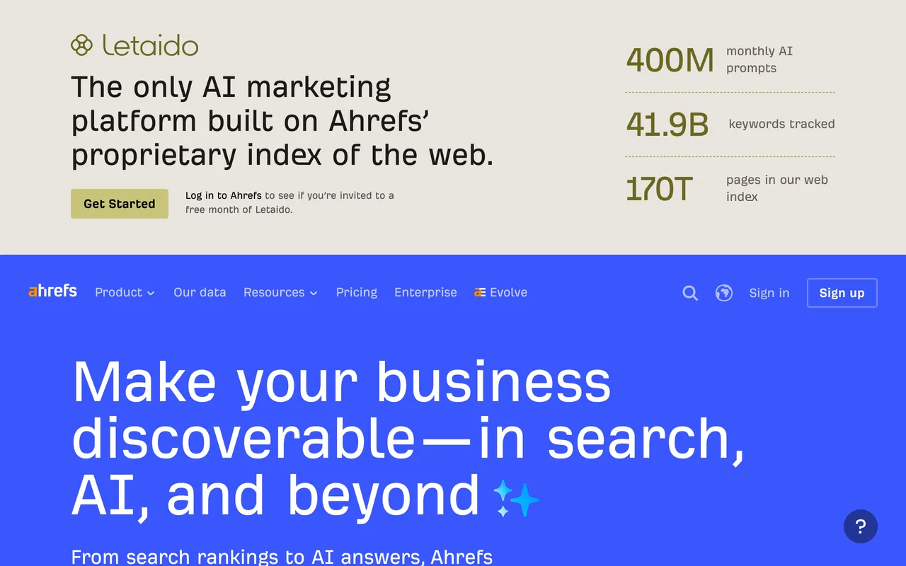 Ahrefs homepage, search, content and backlink intelligence