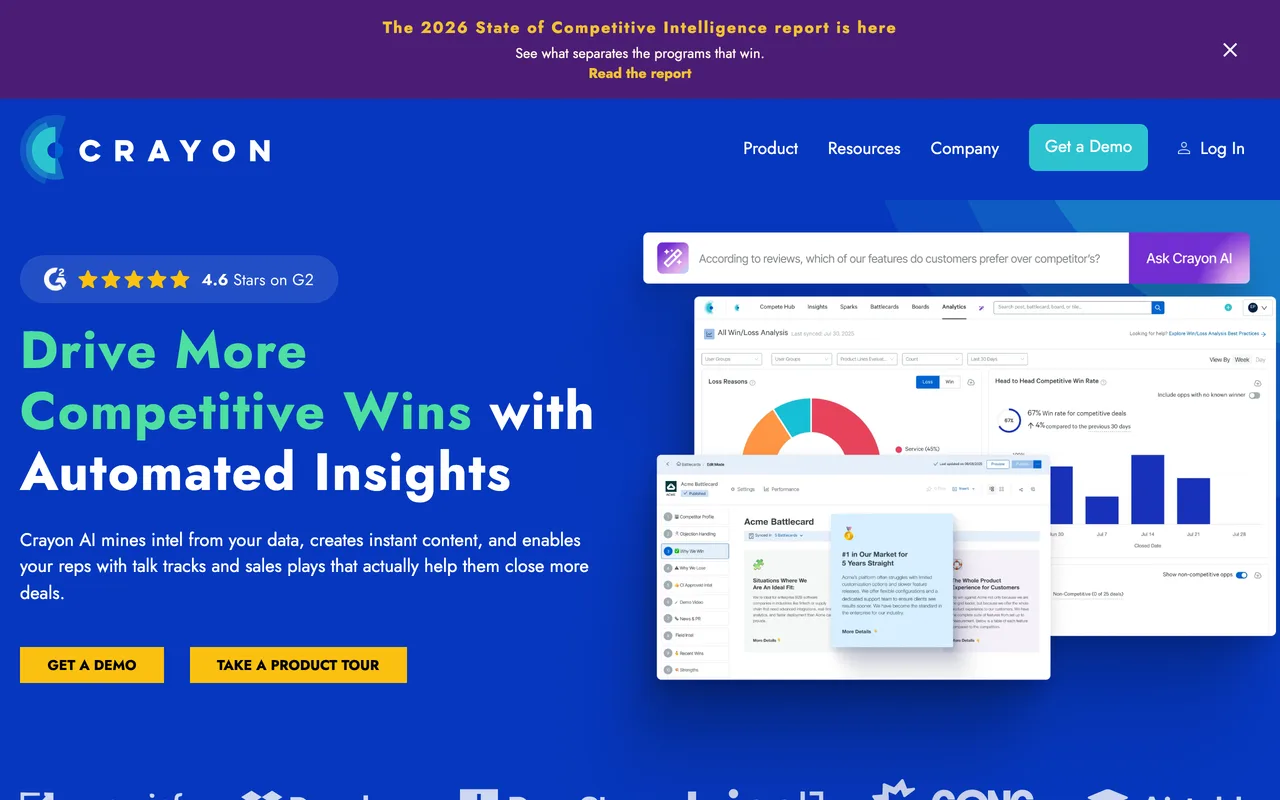 Crayon homepage, competitive intelligence and battlecards