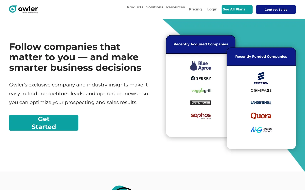 Owler homepage, company news and funding signals