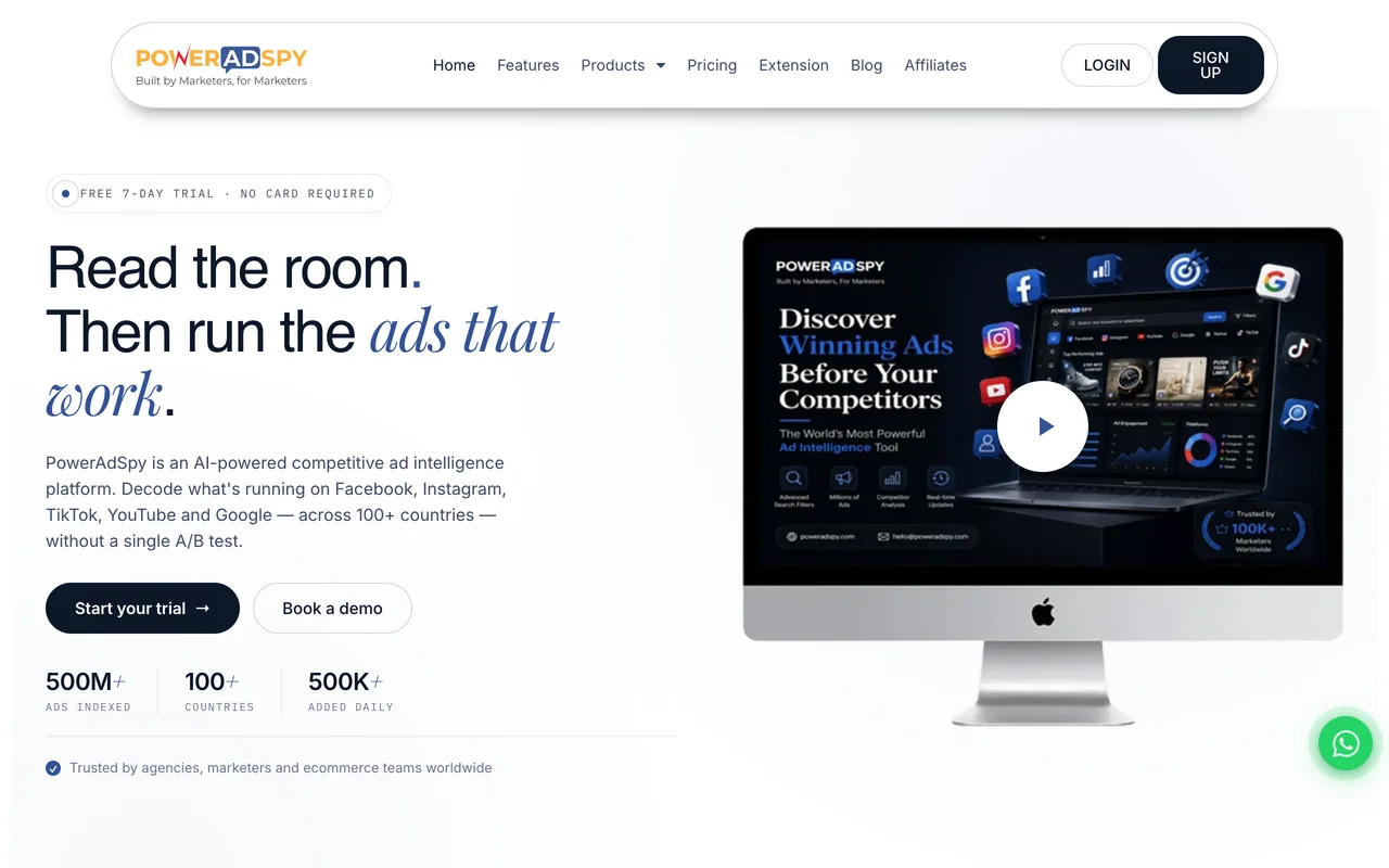PowerAdSpy homepage