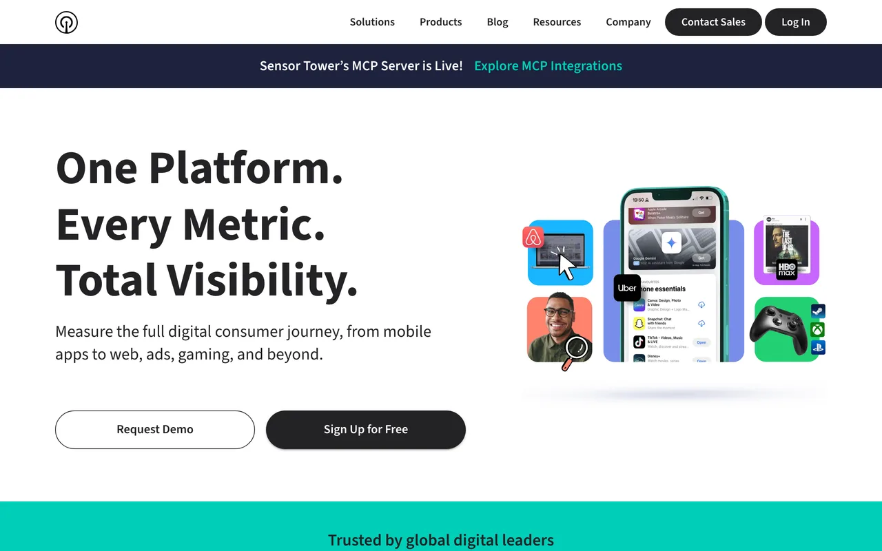 Sensor Tower homepage, enterprise digital advertising data