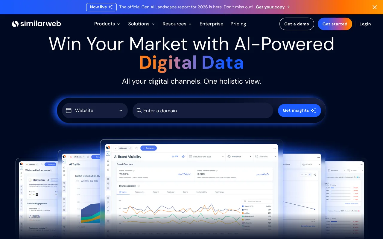 SimilarWeb homepage, traffic and market share estimates